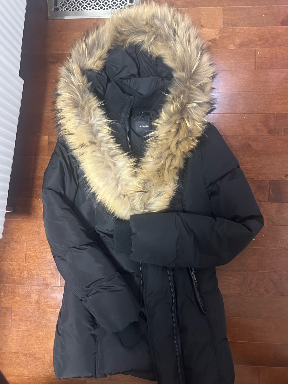 Mackage Black Puffer Coat with Faux Fur Trim